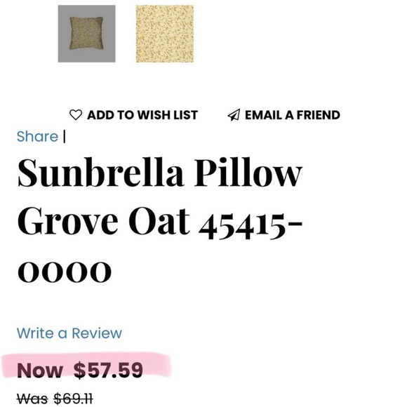 NEW! One Sunbrella Grove Oat Design Soft
Square Throw Pillow 18 x 18 - Picture 4 of 4
